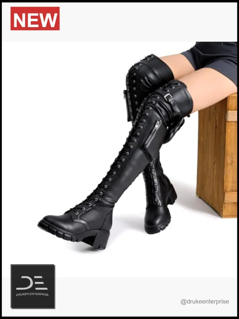 Faux Leather Over-the-Knee Boots Chunky Heel Side Zipper